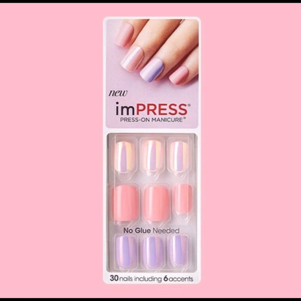 Rare Kiss Impress Nails Short Square Pink